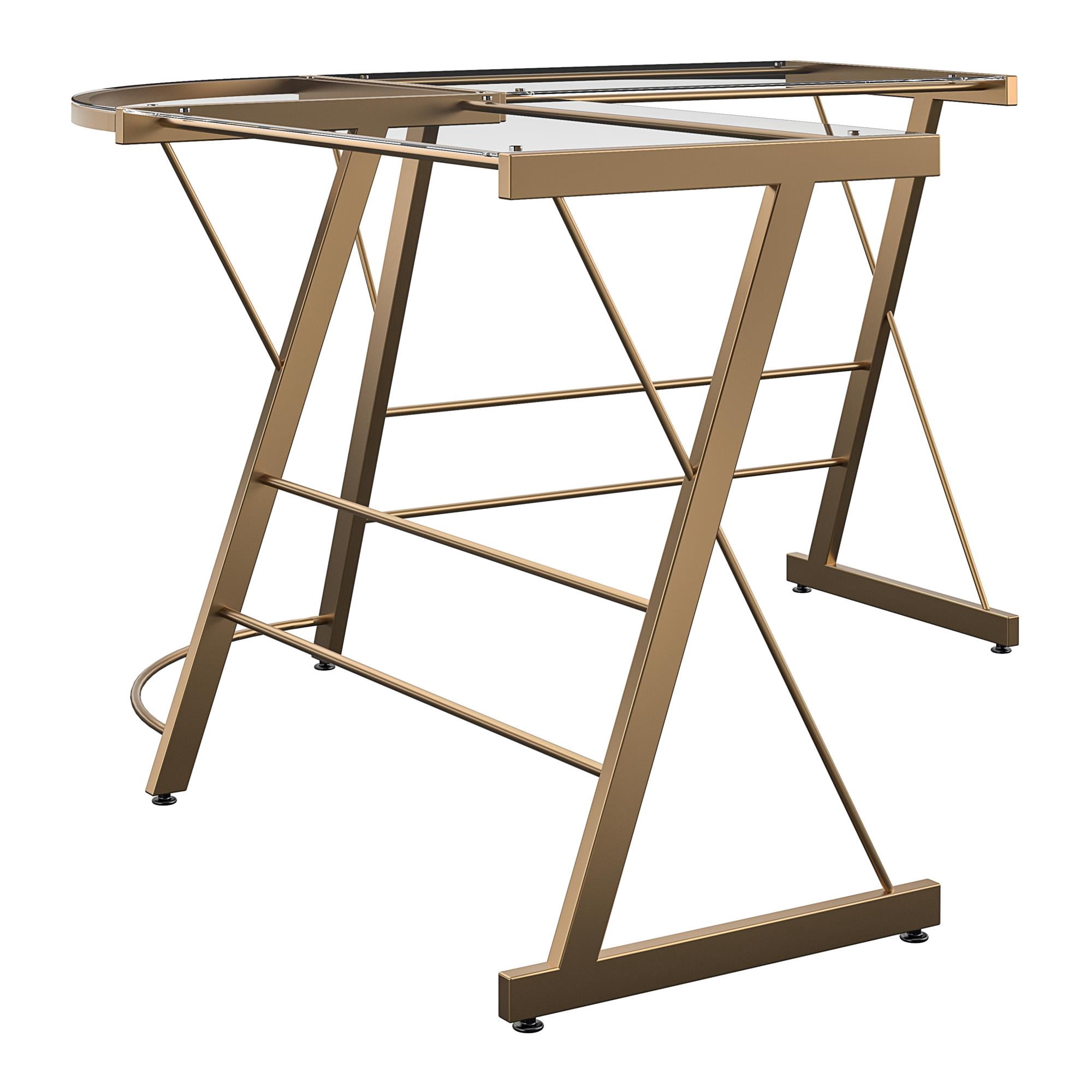 Ameriwood Home Perth Glass L-Shaped Computer Desk, Gold