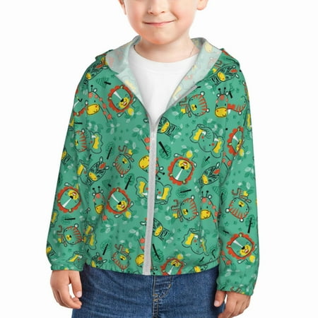 

Gaeub Funny Animals in Jungle Print Athletic Sun Protection Hoodie for Kids Long Sleeve Outdoor UV Shirt Running Fishing Top for Boys Girls-4 Years