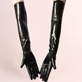 thumbnail image 4 of dianhelloya Nightclub Gloves Soft Paint Finish Long Full Fingers Over Elbow Decorative Patent Leather Punk Style Women Club Gloves for Party 1 Pair Black, 4 of 7