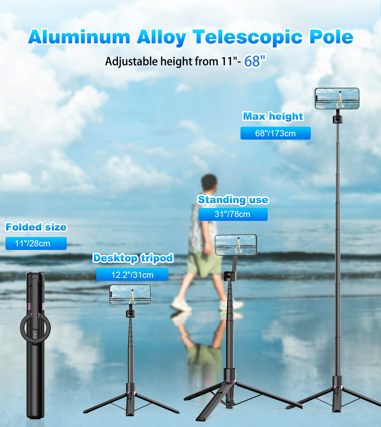 Toneof 68" Magnetic Aluminum Tripod for iPhone with Remote photo 8