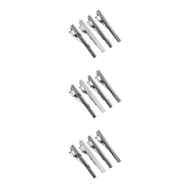 Minnieouse 5 Pieces Silver Brushed Tie Bar Clip Box Necktie Formal with Black Clasp Men Type1