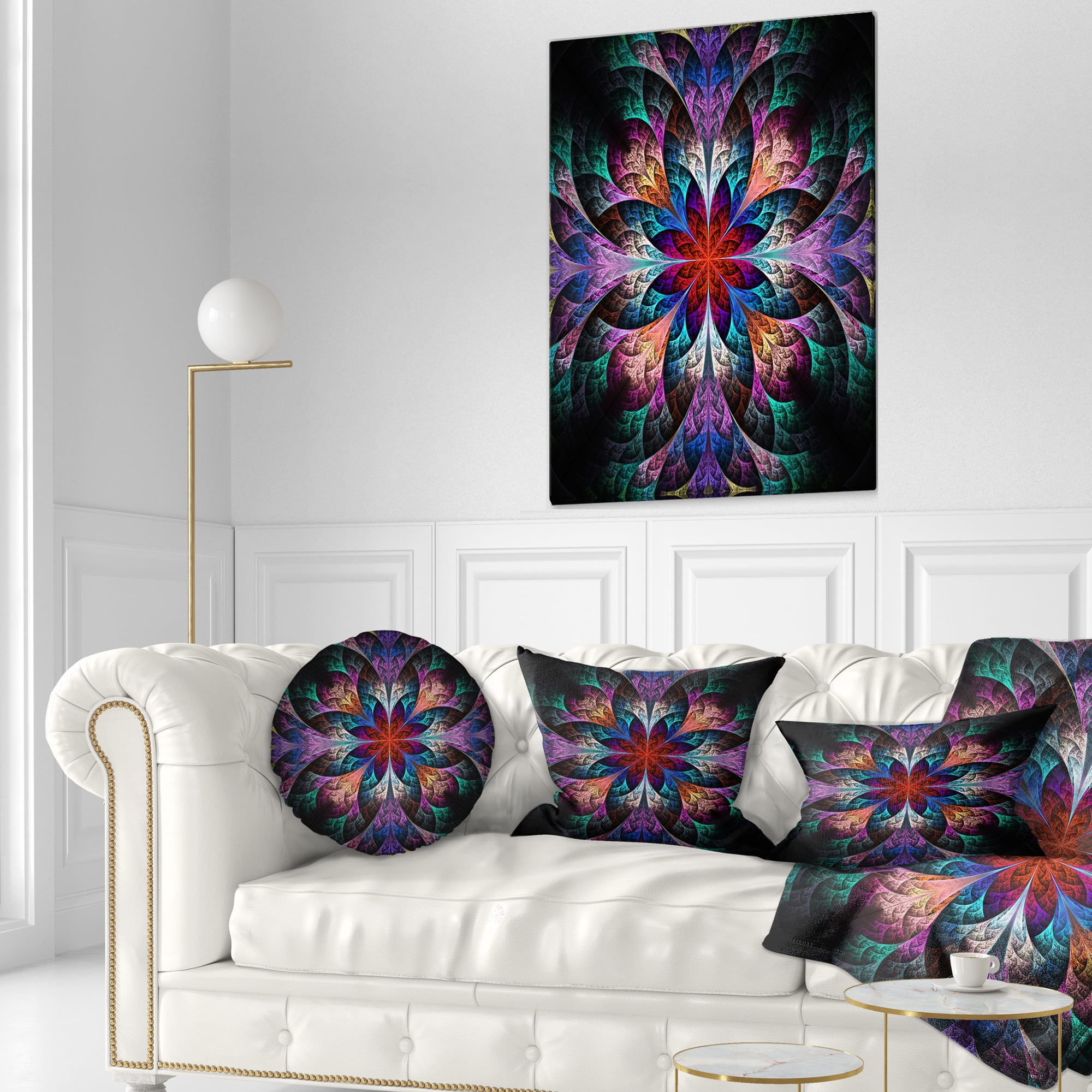 Designart Multi Color Fractal Flower Pattern - Floral Throw Pillow - 12x20