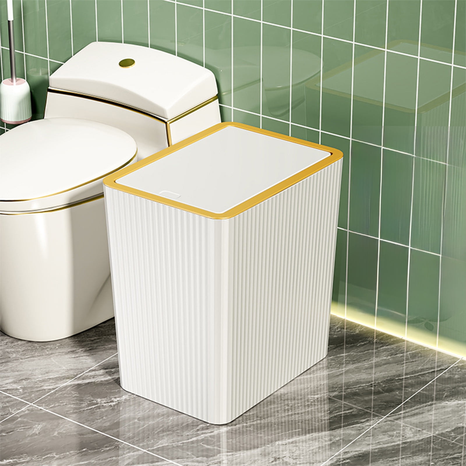 Kbndieu Bathroom Trash Cans Household Toilet with Lid Has Living Room Kitchen Bedroom Trash Cans Press Grips for Bedroom/Bathroom/Office, Fits Under Desk/Sink/Cabinet