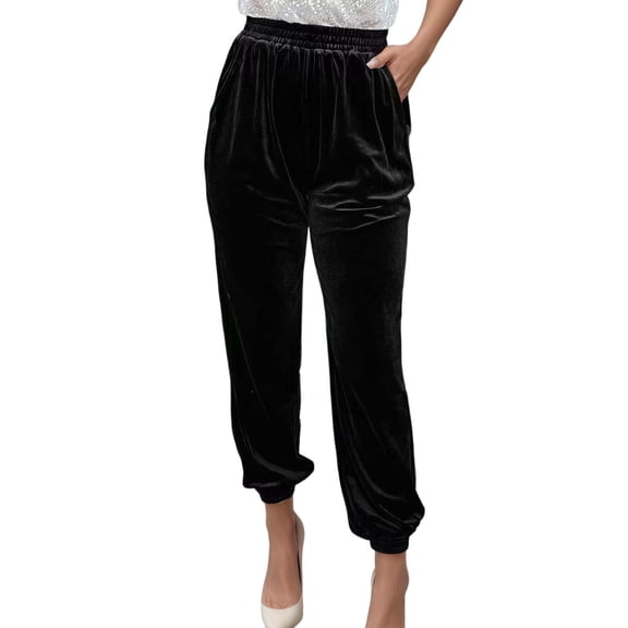 RUTAYY Women's Pants Solid Color Elastic Waist Straight Leg Casual with Pocket Comfortable Breathable Travel Elegant Trousers