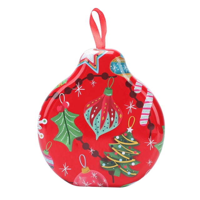 KAKOWELY 1 caja de dulces con temática navideña, preciosa caja de hojalata, caja decorativa con colgante.