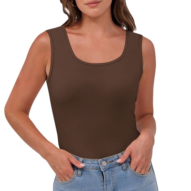Tii.MM Summer Womens Tank Tops 2025 Clothes Square Neck Slim Fitted Sleeveless Shirts for Women Ribbed Basic Top