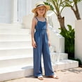 thumbnail image 5 of Girls Tween Sleeveless Spaghetti Strap Jumpsuit Wide Leg Smocked Waist V-Neck Solid Blue,Size 10-11 T, 5 of 5