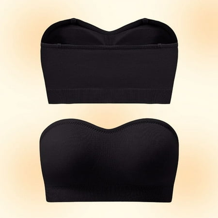 TrendVibe365 Strapless Bra Push up Women Invisible Stretchy No Wire Push up Seamless Bralettes Padded Bustier Full Coverage Comfy Lingerie Black 2XL