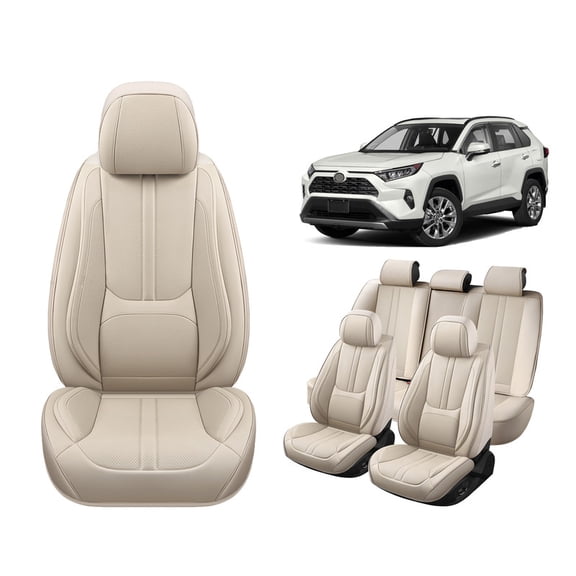 Car Seat Covers Full Set Fit for Toyota RAV4 2019-2025, Premium Faux Leather Car Seat Protector,Breathable Anti-Slip Full Wrapping Edge Seat Covers(Beige,Full Set)