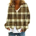 thumbnail image 2 of Amidoa Brown Sweaters for Women Long Sleeve Cardigan Button up Plaid Cozy Fleece Plus Size Cardigans Women's Cardigans L, 2 of 5
