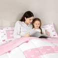 thumbnail image 4 of Manfei Girls Personalized Initial E Queen Comforter Set 3pcs,Kids Teens Cartoon Ribbon Bow Bedding Comforter Set,Pink Reversible,Microfiber Bedroom Decor, 4 of 6