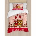 thumbnail image 3 of Valentines Day King Size Duvet Cover Set, Owls in Love Print Cute Partners Couples Boho Style Hearts Flowers Dots, Decorative 3 Piece Bedding Set with 2 Pillow Shams, Pink Red Yellow, by Ambesonne, 3 of 3