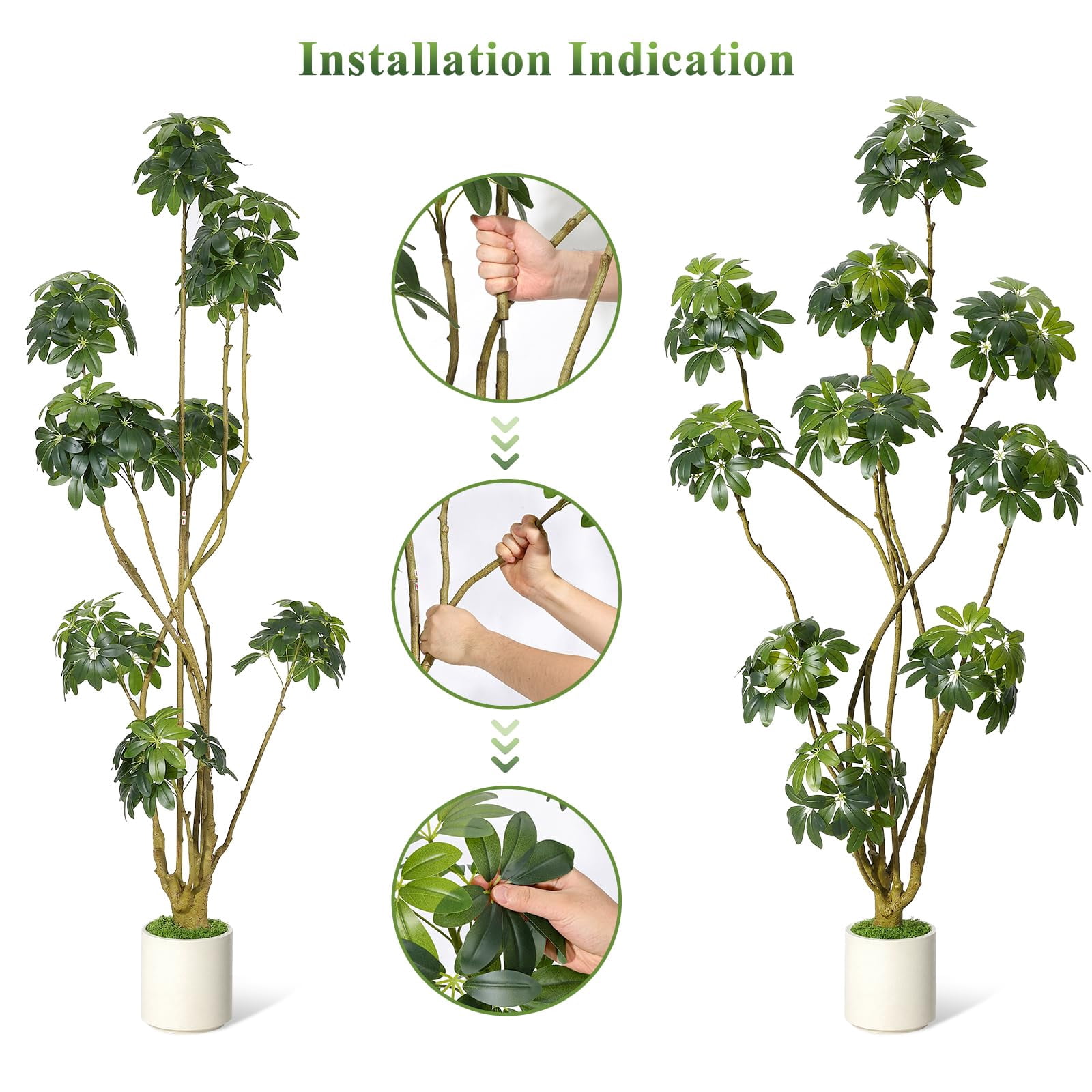 Litake 7 ft Tall Fake Plant Indoor,Faux Floor Tree Fake Trees in Decorative White Planter with Multiple Trunks Design, Artificial Umbrella Schefflera Tree for Home Offices Porch Decor