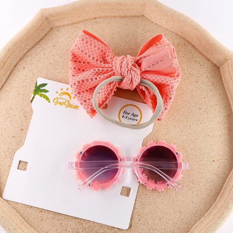 Baby Girls Bow Headband & Flower Sunglasses Set Elastic Baby  display picture 2