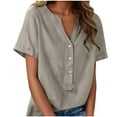 thumbnail image 2 of Roncen Womens Short Sleeve Shirts V Neck Collared Button Down Shirt Tops with Pockets, 2 of 8