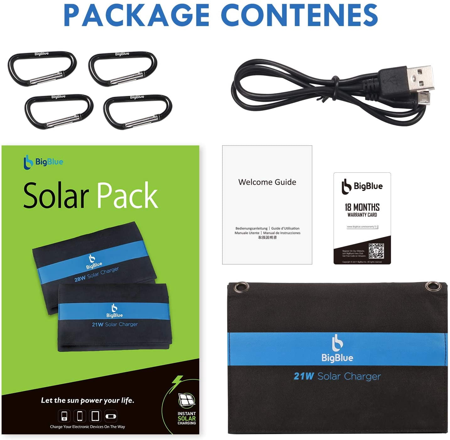 BigBlue 28W Portable Solar Panel Charger,  USB Solar Phone Charger with SunPower Solar Panel for Hiking Camping Emergency Outdoors
