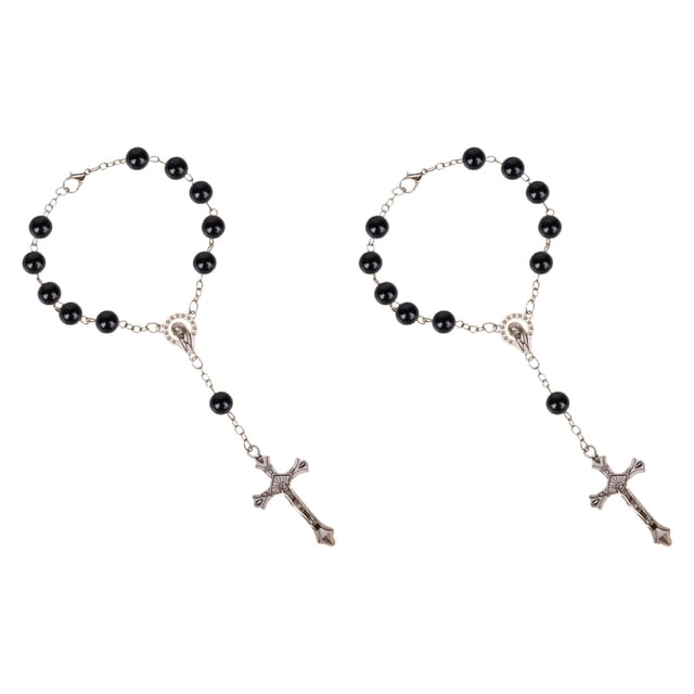 Pulsera con cruz de Jesús perfecl Pulsera religiosa colgante con dije negro