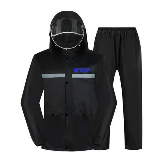 MCTOURY Men's Waterproof Rain Suit with Reflective Strips, Detachable Hood & Storage Bag, Lightweight Breathable Jacket & Pants Set for Outdoor Work & Commute