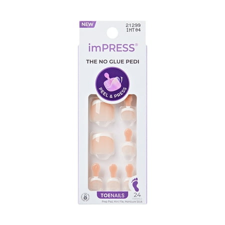 imPRESS Press On Toenails, 'Blanc Chic', White French, Short Squoval, 24 Count
