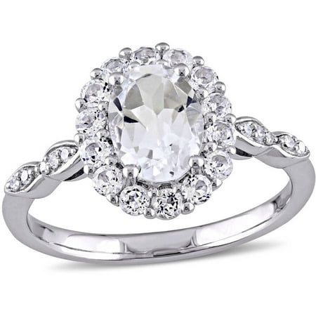 Miabella 2-1/8 Carat T.G.W. White Topaz and Diamond-Accent 14kt White Gold Vintage Engagement Ring