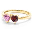 thumbnail image 2 of Gem Stone King 18K Yellow Gold Plated Silver Ring Heart Shape Pink Moissanite and Garnet Red (1.10 Cttw, Size 9), 2 of 6