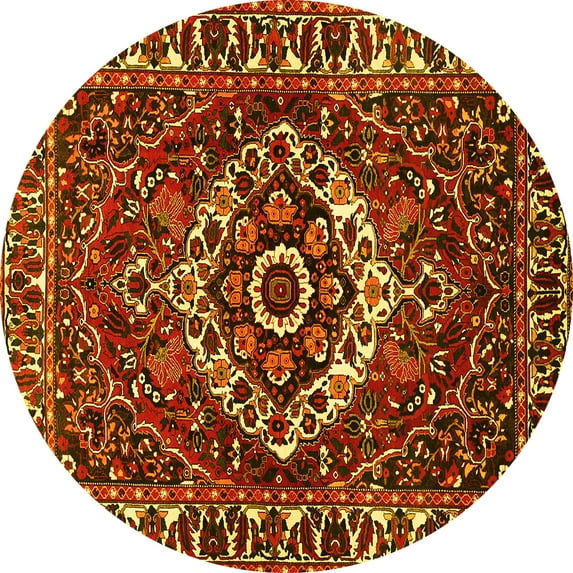 Ahgly Company Machine Washable Indoor Round Persian Yellow Traditional Area Rugs, 7' Round