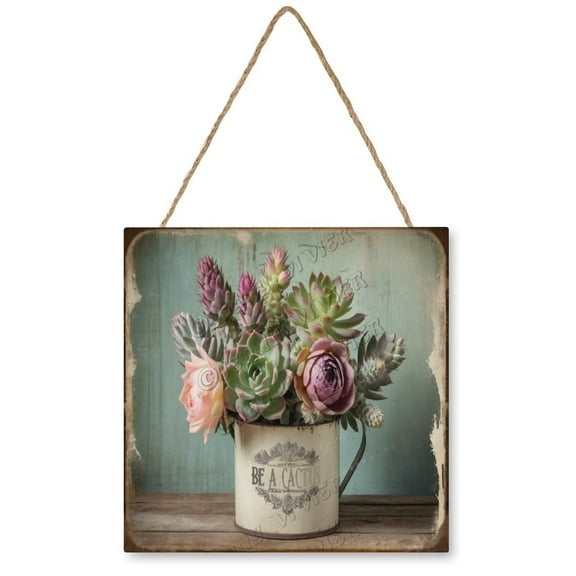 Succulent Wall Art Wooden Sign Rustic Farmhouse Decor Vintage Pictures for Bedroom Bathroom Kitchen Wall Decorations Bar Interior Decor 12"x12" Wooden Hanging Signs
