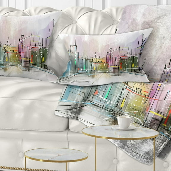 Designart City in a Distance Illustration - Cityscape Throw Pillow - 12x20