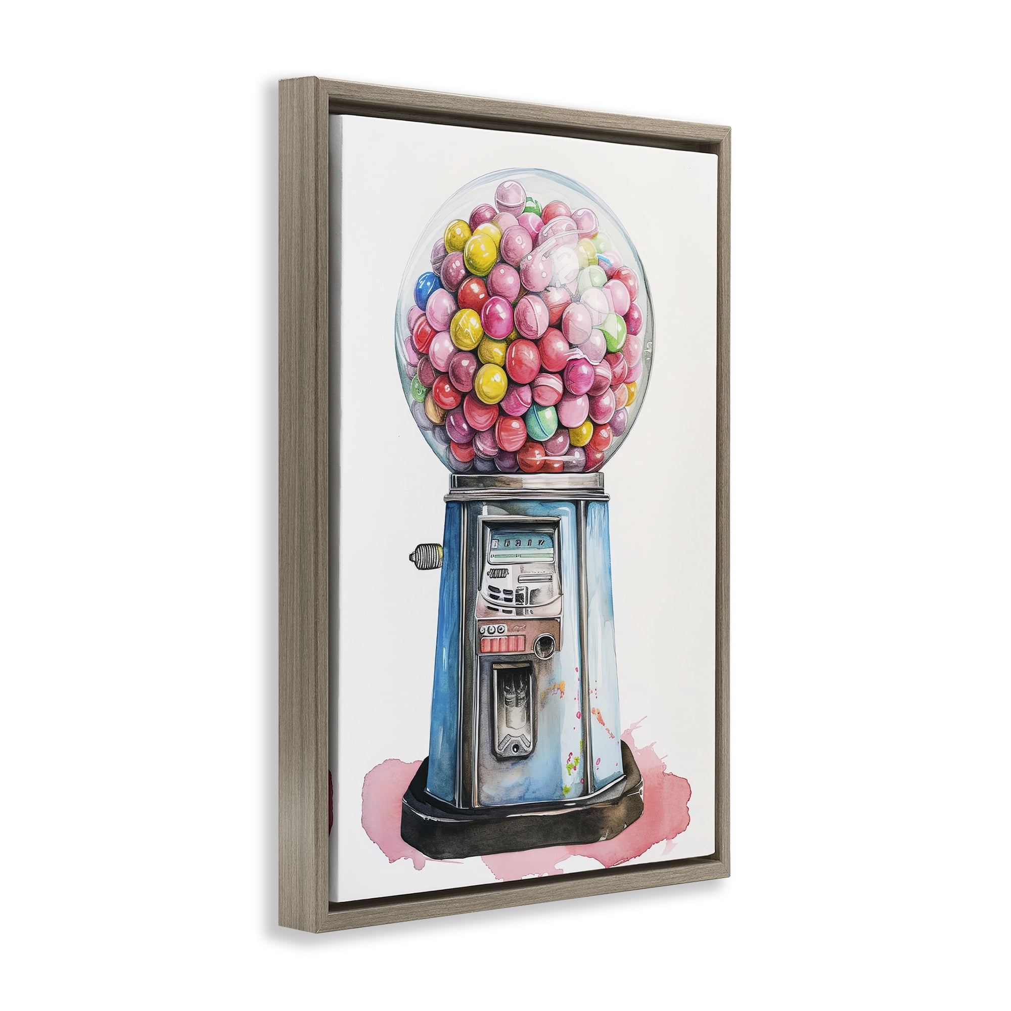 Stupell Industries Retro Gumball Machine Brown Framed Floater Canvas Wall Art, design by Ray Powers