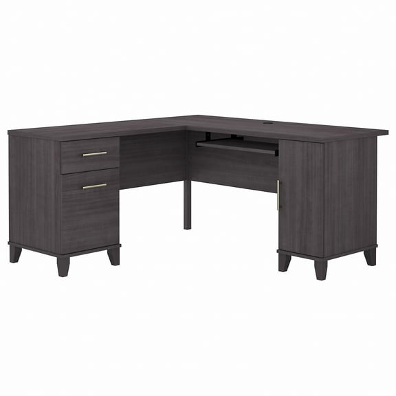 Bush Furniture Somerset 60" L Shaped Desk with Storage, Storm Gray