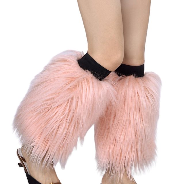 35cm Calentadores de piernas peludos Harajuku para mujer, botas de piel sintética peludas y cálidas para invierno, calcetines y puños
