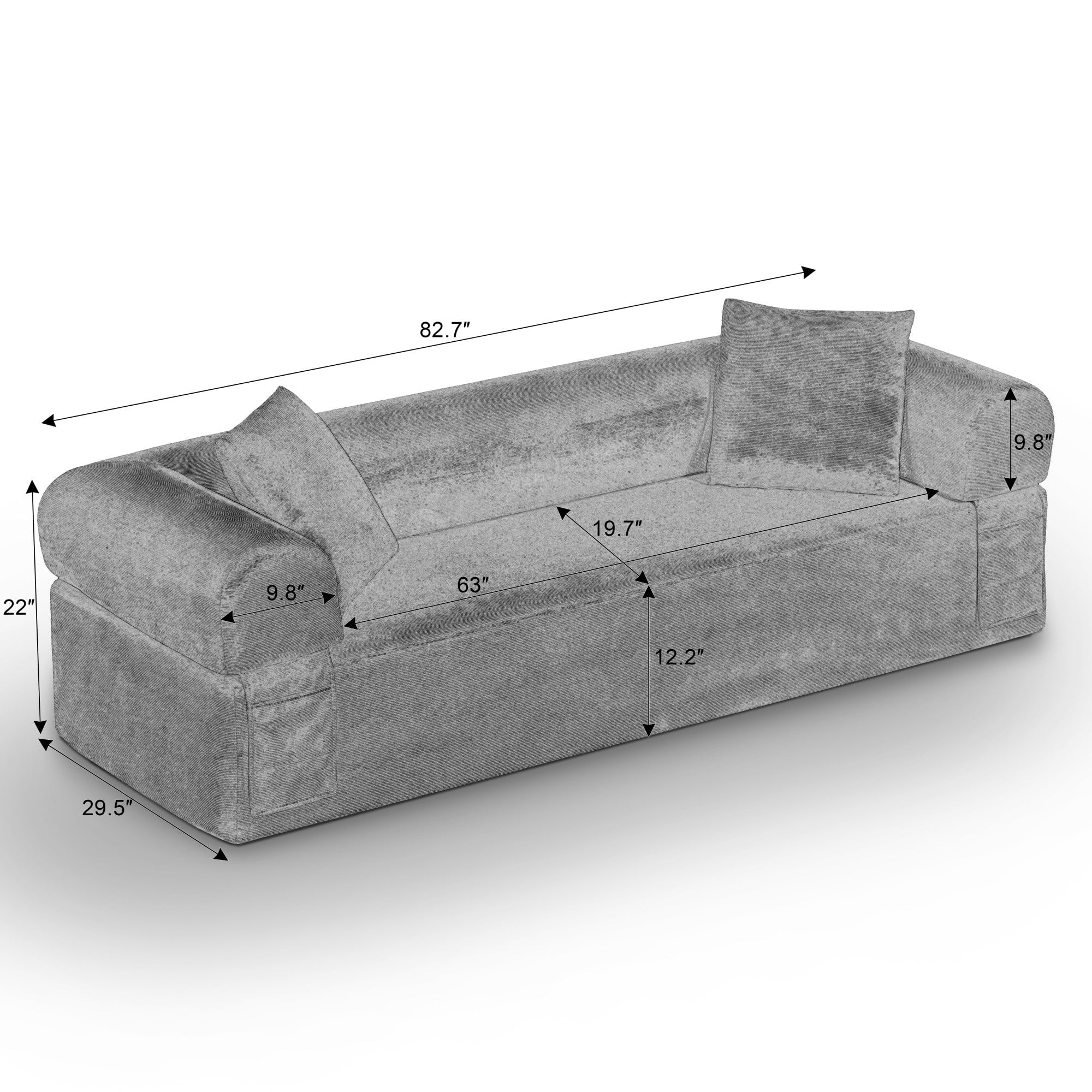 Sailvan Modern 3-Seater Corduroy Sofa,No Assembly Cloud Couch for Small Living Rooms,Apartments and Offices,Plush Boneless Seating Gray