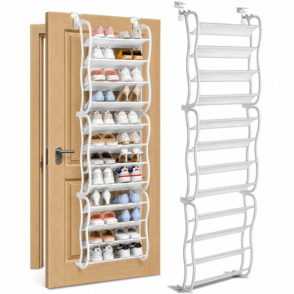 12 Tier Over the Door Shoe Organizer Hanging Shoe Rack, Space-Saving Organizer 19.68*6.69*71.26 in White