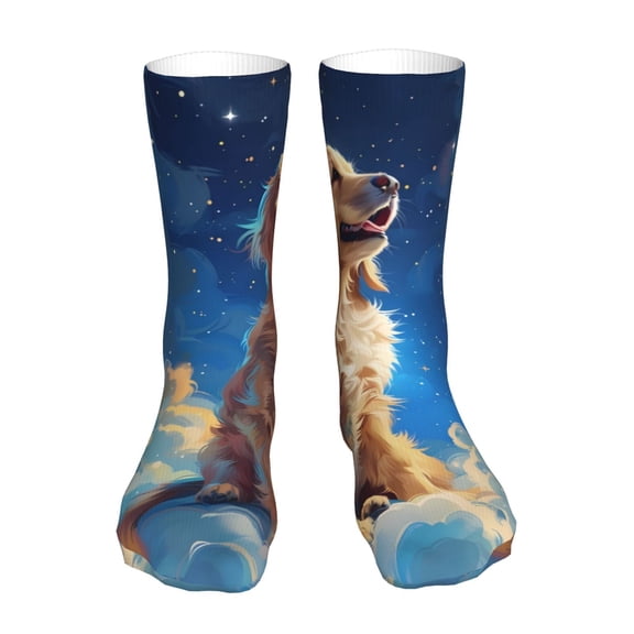 Easygdp Starry Sky Cloud Dog Ankle Socks for Women Stocking Mid Calf Socks Ultra Stretchy for Boots Sneakers Loafer
