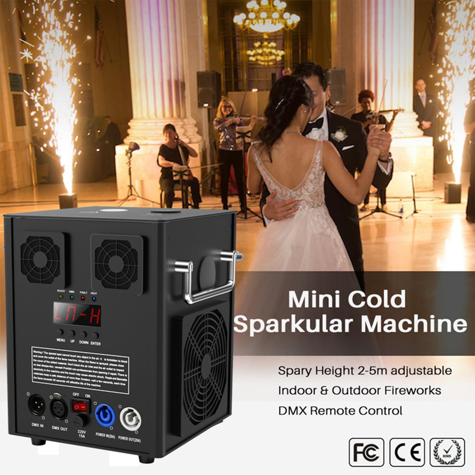 Cold Spark Firework Machine DMX512 Stage Equipment Showing Machine Low Noise with Wireless Remote for Wedding Party,2 Pack