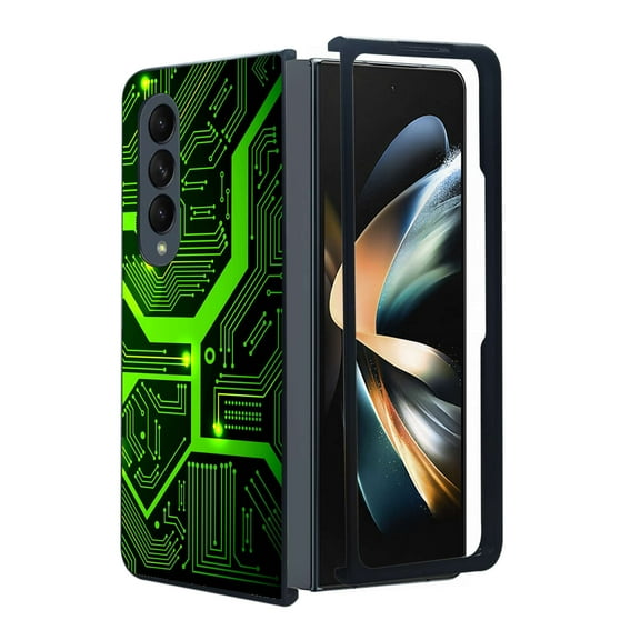 ANJ  Protective Snap-On Design Printed Case Compatible with Samsung Galaxy Z Fold 4 - Green Circuit