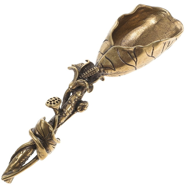 Golden Copper Mini Tea Spatula Lotus Spoon Scoop for Tea Accessories Ideal for Home and Kitchen