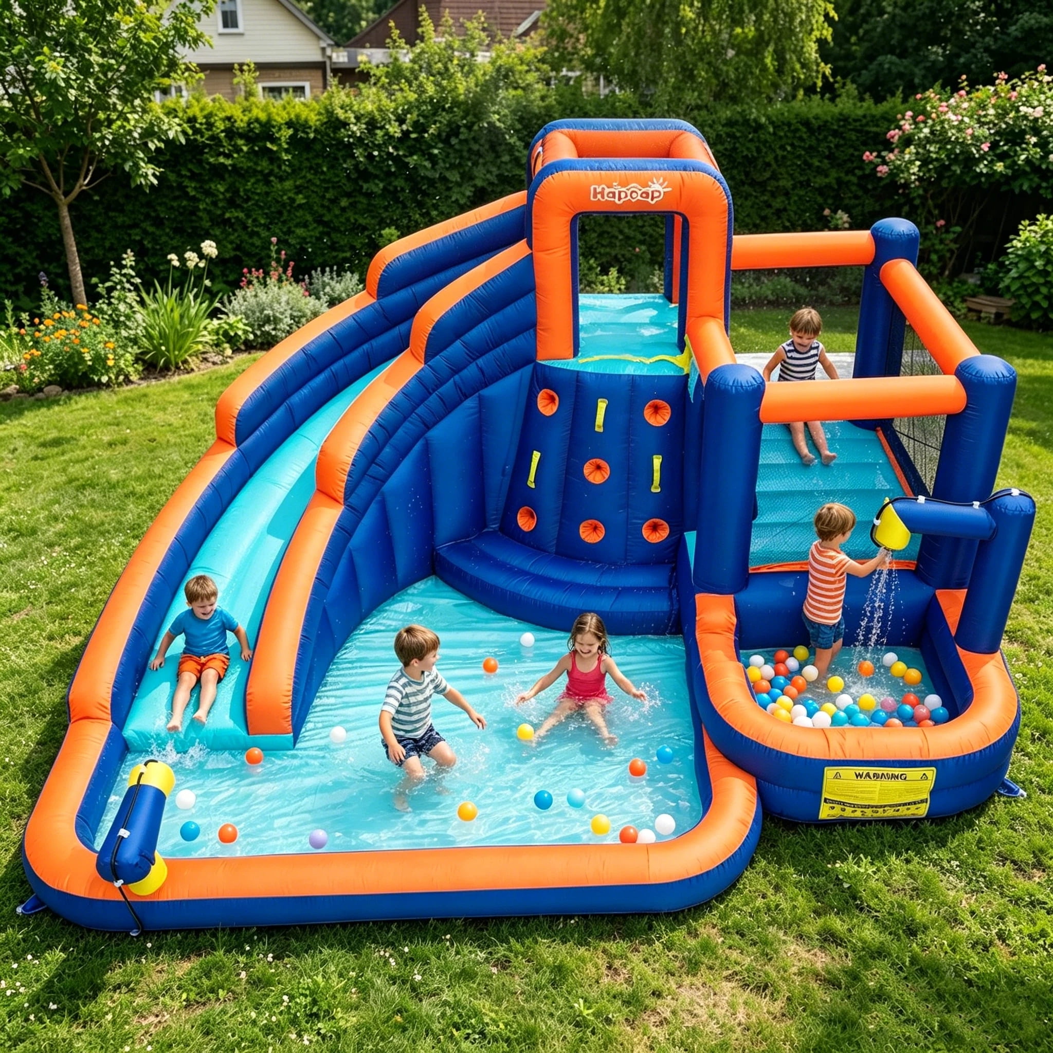 Hapcap Kids Inflatable Water Slide & Bounce House with 2 Pools and Air Blower for Backyard