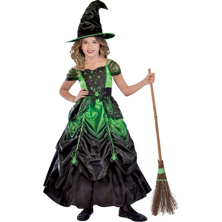 Suit Yourself Gothic Witch Costume for Girls, Includes a Detailed Green and Black Dress and a Witch's