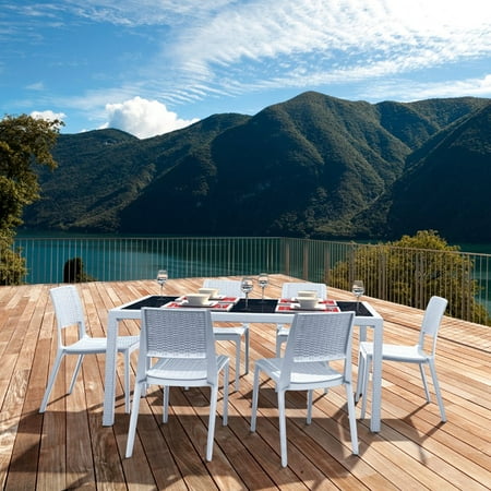 Compamia Miami 7 Piece Glass Top Patio Dining Set in White
