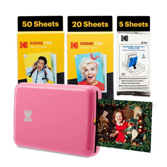 Kodak Step Imprimante Photo Instantanée Mobile 2x3 Pouces (Rose) et Papier Photo Zink (75 Feuilles) Ensemble