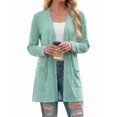 thumbnail image 2 of Cardigan Sweaters for Women Casual Open Front Long Sleeve Knit Coat with Pockets Trendy Light Green M, 2 of 9