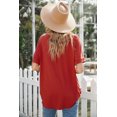 thumbnail image 3 of Women's Red Short Sleeves Drape Knit Top, 3 of 14