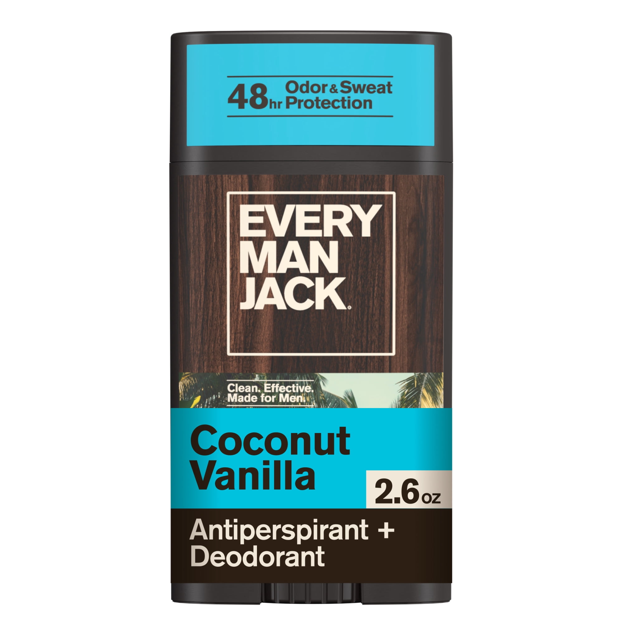 Every Man Jack Coconut Vanilla Antiperspirant Deodorant – Smooth Glide, 48-Hour Odor & Sweat Defense, 2.6 oz