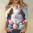 thumbnail image 2 of Feancey Easter Shirs for Women 3/4 Sleeve Bunny Graphic Tee Holiday Casual Round Neck Tops 2025 Trendy Loose Eggs Rabbit Print Blouse White XL, 2 of 6