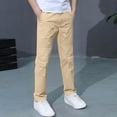 thumbnail image 7 of ZXLBBD Boys Straight Leg Cargo Pants Elastic Waist Slim Fit Comfortable Solid Color Dress Pants for Kids School Fashion Casual Daily Wear,Beige,Size 13 Y-14 Y, 7 of 7