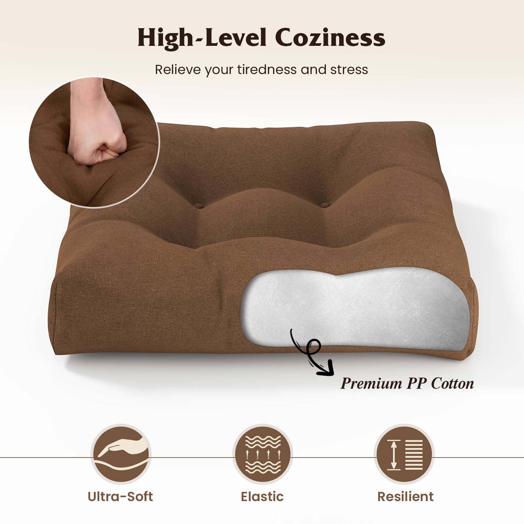 Costway 2 PCS 19.5" x 19.5" Patio Chair Seat Cushion Pads Indoor/Outdoor Brown