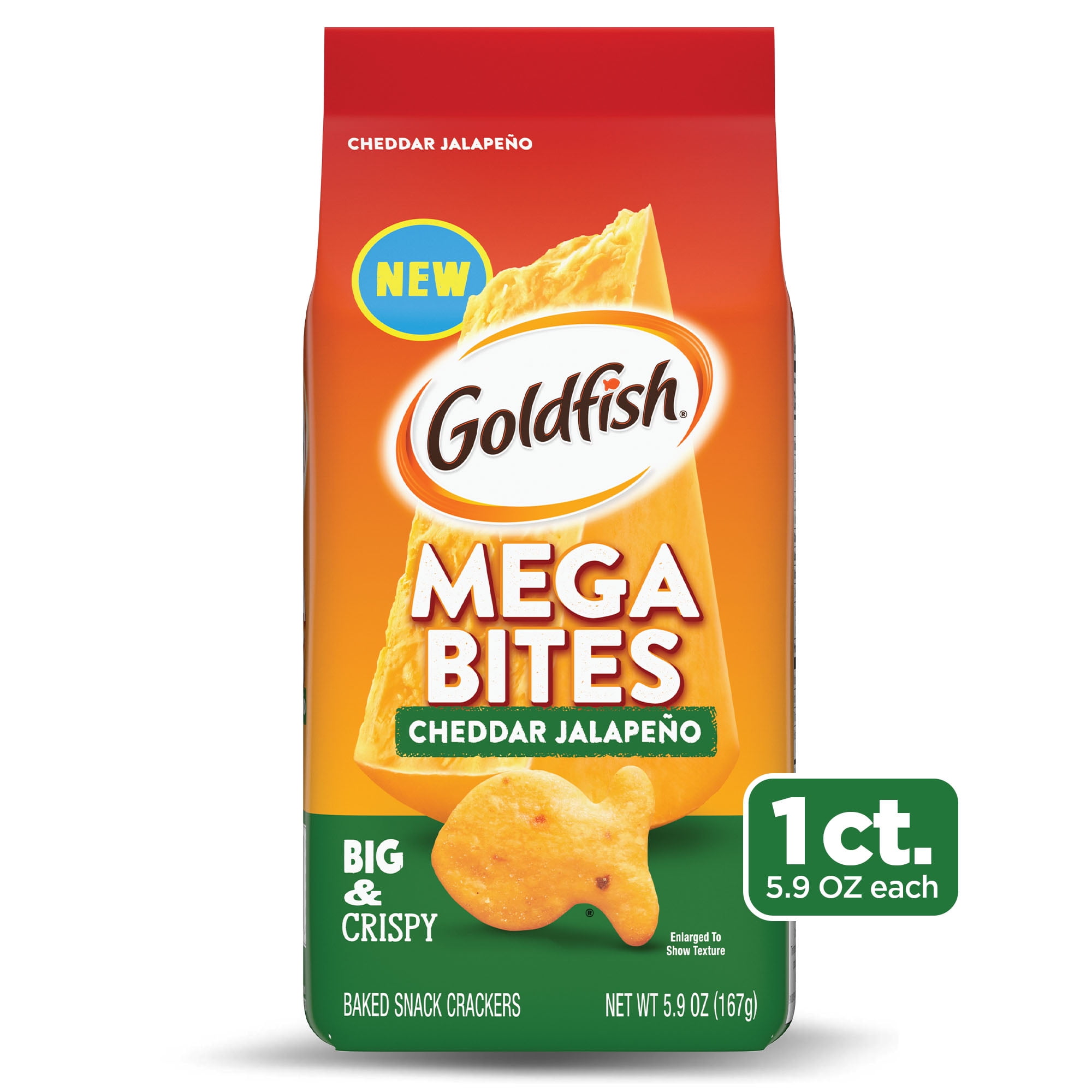Goldfish Mega Bites, Cheddar Jalapeno Crackers, 5.9 Oz Bag