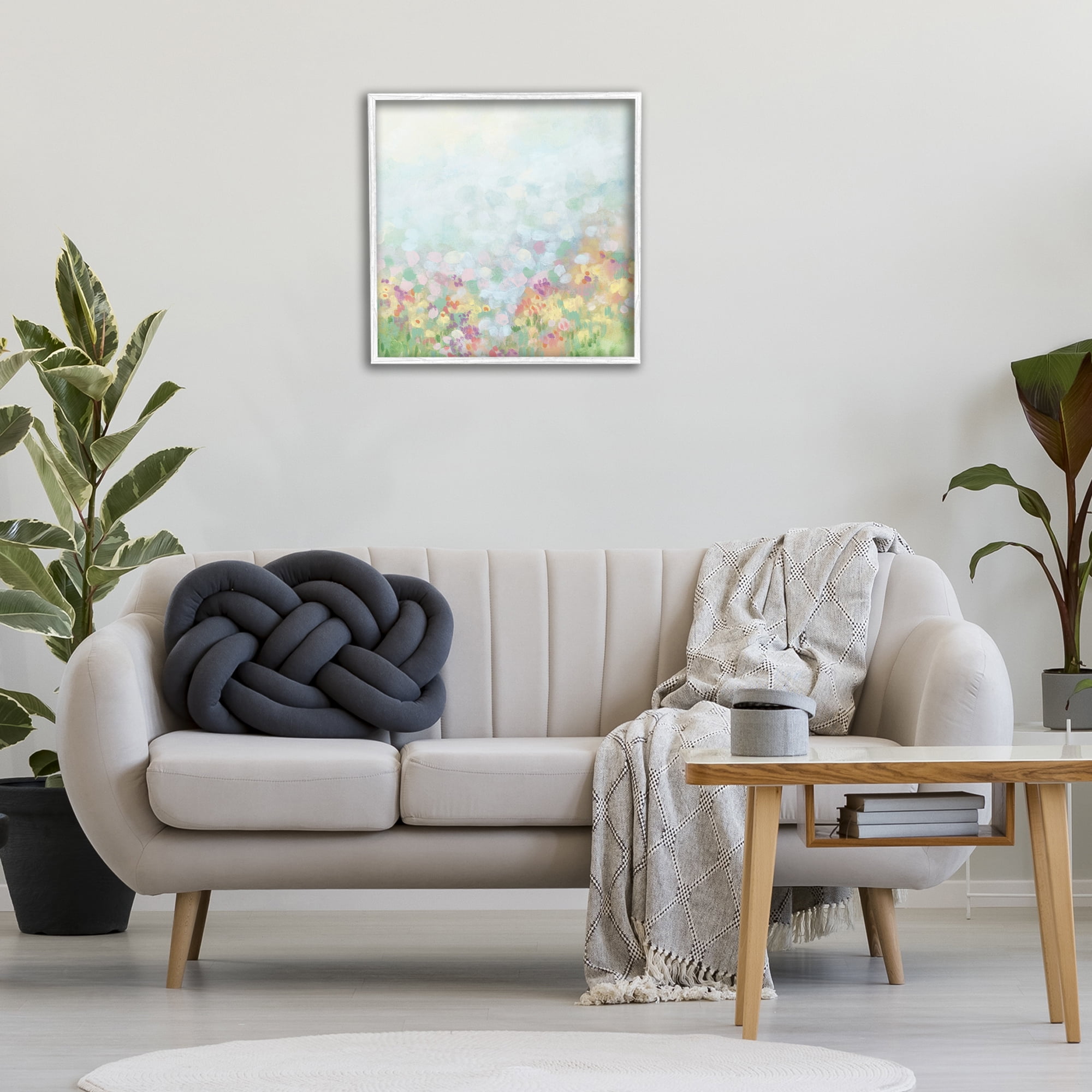 Stupell Industries Abstract Soft Meadow Abstract Painting White Framed Art Print Wall Art, 24 x 24