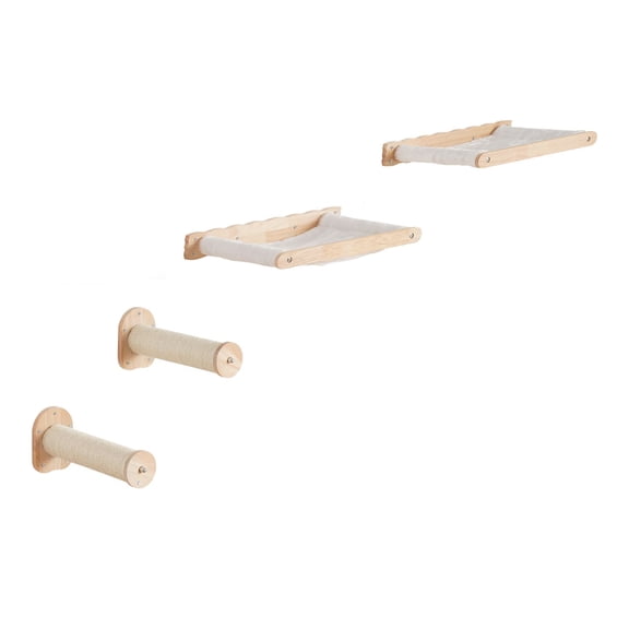 Wall Mounted Cat Shelves with 2 Jumping Posts & 2 Hammocks up to 40 lbs